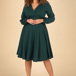 50s Vintage Chic Helaine Swing Dress in Forest Green